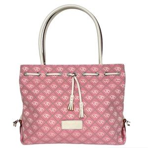 DOONEY & BOURKE Canvas Leather Tassel Tote Satchel RARE pink with white leather